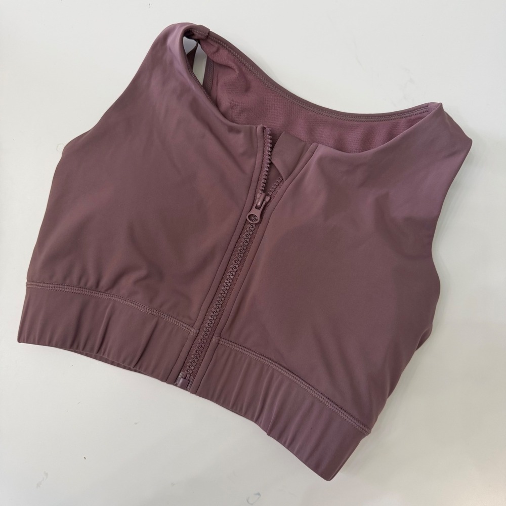 Sweat & Milk Nursing Sports Bra Small Mauve Zip Front High Impact Mesh Back